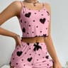 Womens 2 PCS Pajamas Set  Soft Short Tank Top And Shorts Sleepwear In White With Love Print 19