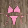 Solid Pink HighLeg Thong Bikini Set For Women Sexy 2Piece Beachwear Swimwear 10