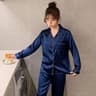 Silk Satin Couples Pajama Set  Luxury Long Sleeve Button Down Sleepwear For Women And Men 8
