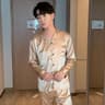 Silk Satin Couples Pajama Set  Luxury Long Sleeve Button Down Sleepwear For Women And Men 13