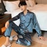 Silk Satin Couples Pajama Set  Luxury Long Sleeve Button Down Sleepwear For Women And Men 16