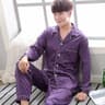 Silk Satin Couples Pajama Set  Luxury Long Sleeve Button Down Sleepwear For Women And Men 25