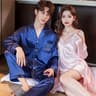 Luxury Silk Satin Couples Nightwear Set  Women Sexy Nightdress With Men Long Sleeve Pants  Robe Sle 12