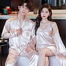 Luxury Silk Satin Couples Nightwear Set  Women Sexy Nightdress With Men Long Sleeve Pants  Robe Sle 14