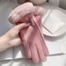 Beige Plush Lined Touchscreen Winter Gloves For Women And Men 9