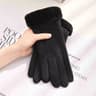 Beige Plush Lined Touchscreen Winter Gloves For Women And Men 7
