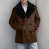 Contrast Detail Mens Wool Pea Coat  Classic Double Breasted Pea Coat Winter Overcoat 5