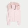 Chic Cropped Womens Faux Fur Hooded Quilted Jacket With Zipper Pockets 6