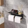 Stainless Steel Double Toilet Paper Holder With Shelf And WallMount Storage 6