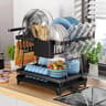 2 Tier Stainless Steel Dish Drying Rack With Drip Tray Countertop Organizer 6