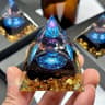 AzureAura Lapis Lazuli Crystal Ball  Pyramid Decor Set With Gold Base 7