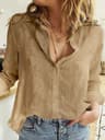 Womens Cotton Linen Button Down Lapel Blouse 15