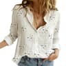 Womens Cotton Linen Button Down Lapel Blouse 23