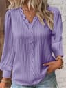 Womens Lace Stitch Pullover Chiffon V Neck Long Sleeve Blouse 9