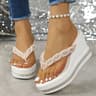 Beaded Wedge Platform Clip Toe Slippers Women Summer Chunky High Heel Sandals 8