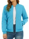 Womens Diamond Quilted Bomber Jacket Full Zip Warm Padded Coat 9