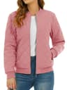 Womens Diamond Quilted Bomber Jacket Full Zip Warm Padded Coat 13