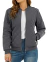 Womens Diamond Quilted Bomber Jacket Full Zip Warm Padded Coat 19