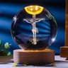 Illuminated Jesus And Virgin Mary Crystal Ball Set With Cross 11