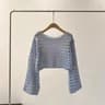 Women Long Sleeve Crochet Knit Crop Top Beach Vacation Pullover 8
