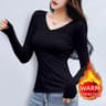 O Neck Long Sleeve Fleece Heating Fiber Thermal T Shirt Women Winter Bottoming Cropped Top Casual S 6