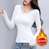 O Neck Long Sleeve Fleece Heating Fiber Thermal T Shirt Women Winter Bottoming Cropped Top Casual S 7