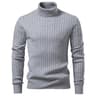 Mens Turtleneck Knit Sweater Solid Color Striped Winter Pullover 5