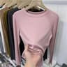 Womens Slim Fit ONeck Long Sleeve Basic TShirt  Stretchy Ribbed Knit Casual Top 9