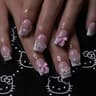 Medium Square Pink French Cartoon Cat Camellia PressOn Nail Set 7