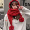 Women Winter Hat Scarf Thermal Wool Pom Beanie Balaclava Set 8