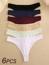 Cotton Ribbed Low Rise Thong Panties Set For Women 5
