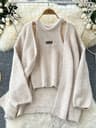 SINGREINY Fashion Solid Cashmere 2Piece Set  Loose Warm Cardigan  Sleeveless Knitting Tank Top 9