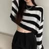 Korean Style Striped Cropped Sweater  Vintage Oversized Knit Jumper For Autumn  Winter 5