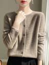 Womens 100 Merino Wool ONeck Cardigan  Soft CashmereTouch OL Buttoned Knitwear 16