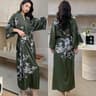 New Spring Summer Female Long Robe Set  Sexy Flower Print Kimono  Silk Satin Casual Lounge Wear 13