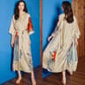 New Spring Summer Female Long Robe Set  Sexy Flower Print Kimono  Silk Satin Casual Lounge Wear 16