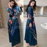 New Spring Summer Female Long Robe Set  Sexy Flower Print Kimono  Silk Satin Casual Lounge Wear 8
