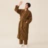 Thickened Flannel Robe  Pants Pajamas Set  Striped Coral Velvet Couples Bathrobe  Winter Homewear 12