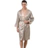 Plus Size Mens Navy Blue Stripe Kimono  Summer Satin Bathrobe  Luxury Home Lounge Wear 11