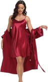 Silk Satin 2Piece Pajama Set  Professional Sexy Silky Pj Robe With Chemise Nightgown 7