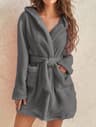Solid Color Hooded Fleece Robe  Professional Warm Autumn  Winter Home Loungewear 10