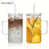 740ML Large Ribbed Glass Tumbler  HighPerformance Clear Drinking Cup With Handle  Lid Set 7