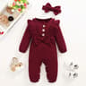 2Piece Newborn Girl Ruffle Romper  Headband  Long Sleeve AutumnWinter Bodysuit 6