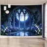 Gothic Window Landscape Tapestry  Lush Green Forest Mural  Medieval Arch Wall Decor For Living Room 6