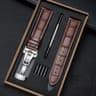 Genuine Leather Watch Band With Wooden Box And Butterfly Clasp 10