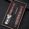 Genuine Leather Watch Band With Wooden Box And Butterfly Clasp 9