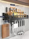 WallMounted Kitchen Organizer Shelf  Spice Storage Rack With Knife Holder 8