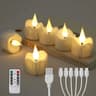 Rechargeable LED Tea Lights Remote Control Moving Flame USB Fake Candles 9