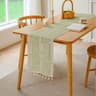 Green Boho Rustic Tassels Table Runner Farmhouse Braided Striped Cotton Linen Runner For Dining  We 6