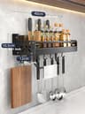WallMounted Kitchen Organizer Shelf Spice Rack With Knife Holder  Utensil Storage Hooks 6